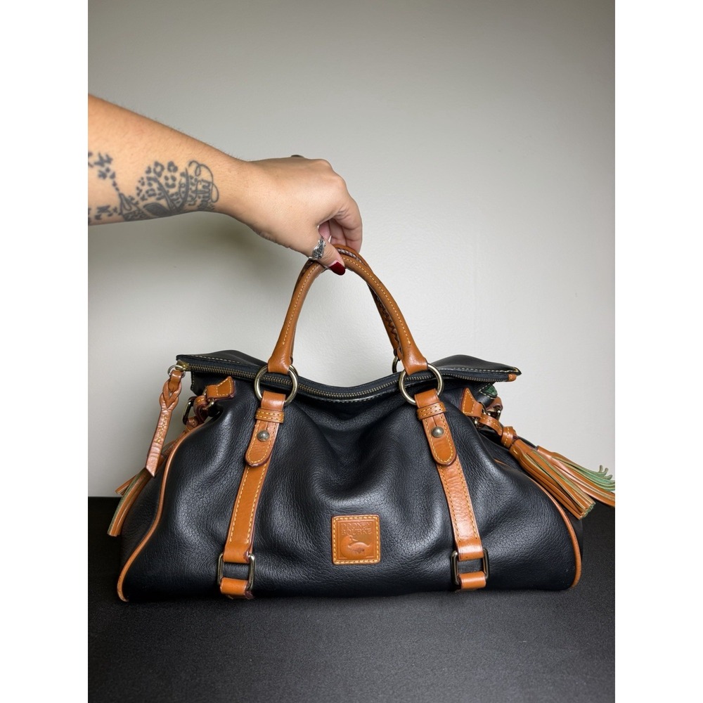 Dooney & Bourke Dillen Pebble Leather Satchel Black Brown Discontinued Vintage